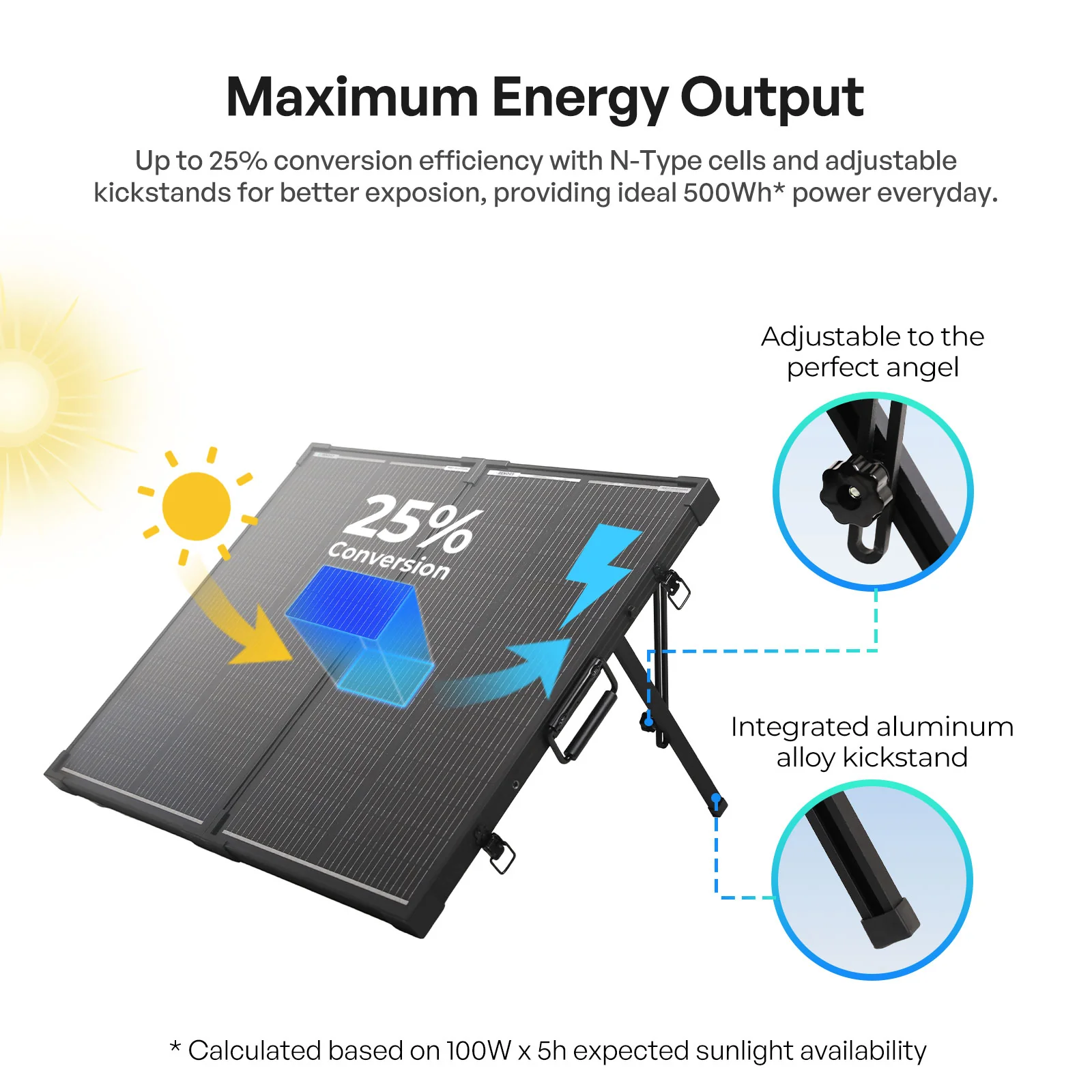 100W 12V N-Type Portable Solar Panel Suitcase Kit with 20A PWM Controller - Image 3
