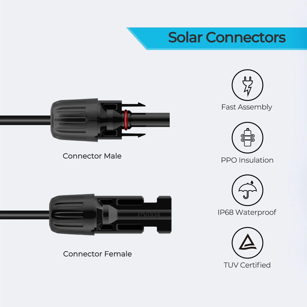 10Ft 16AWG Solar Connector to 5.5x2.1mm DC Connector Adapter Cable - Image 3