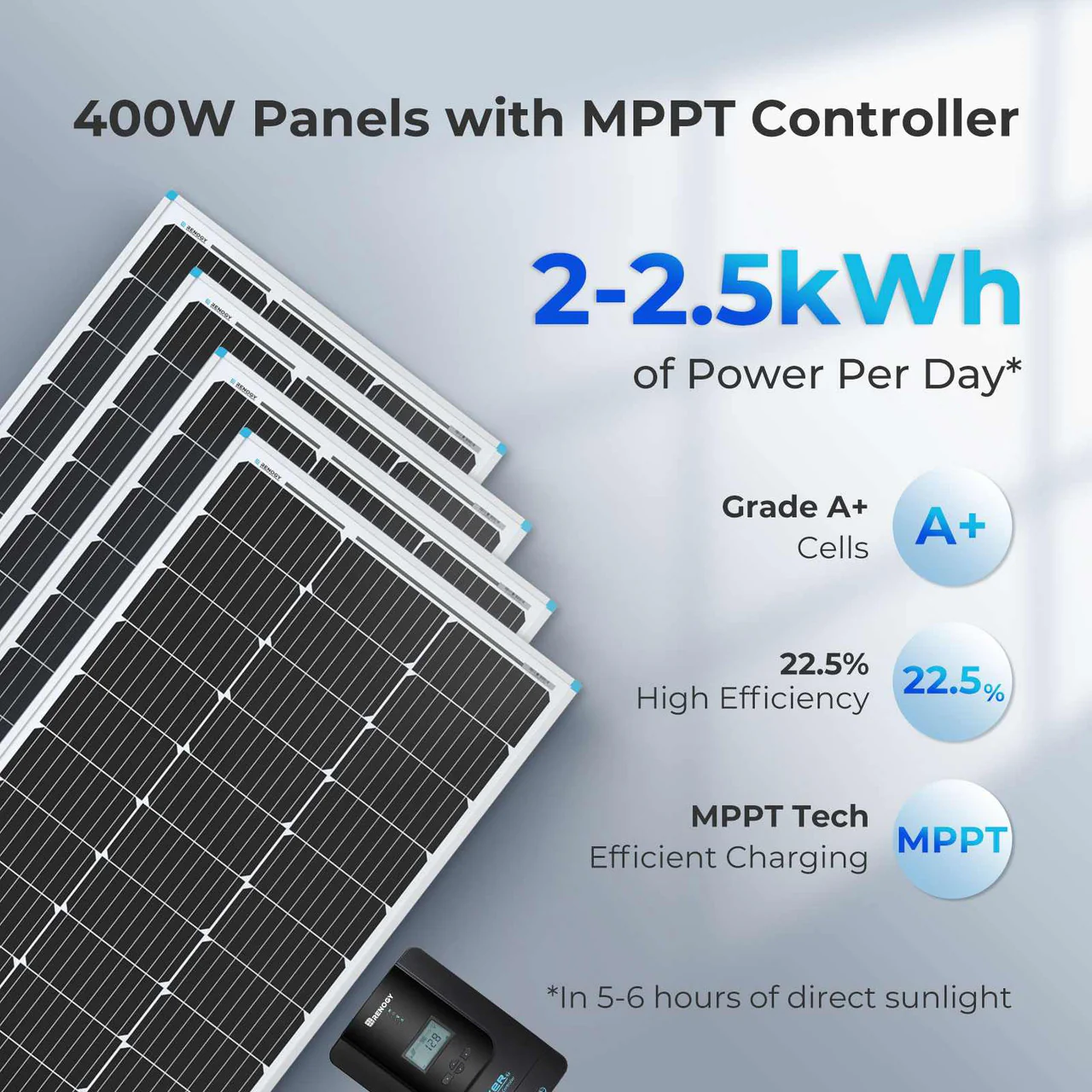 400W 12V/24V Monocrystalline Solar Premium Kit w/Rover 40A Charger Controller - Image 6