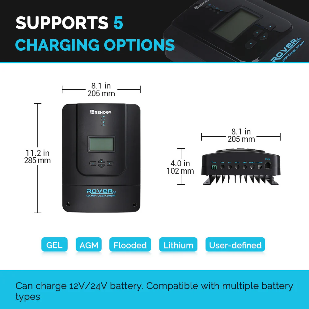 600W 12V/24V Monocrystalline Solar Premium Kit w/Rover 60A Charger Controller - Image 7